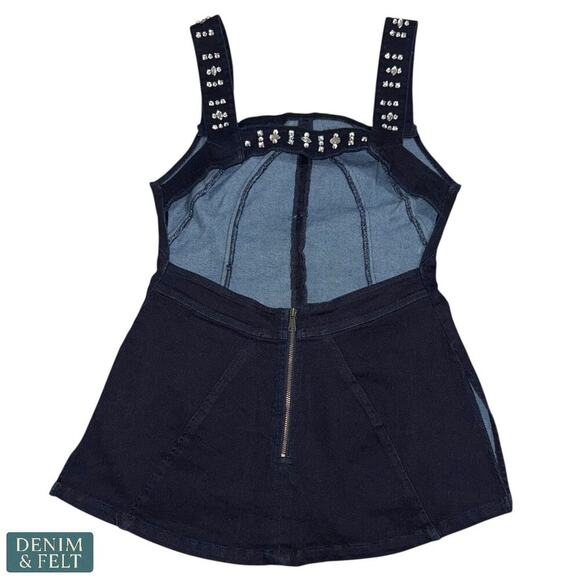 Free People Denim D/F Studded Backless Peplum Top XS Dark Rinse NWT/NEW!! - Picture 6 of 16